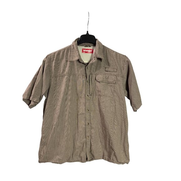 Wrangler Mens Brown Beige Plaid Short Sleeve Button Front Shirt L Cotton - Picture 1 of 3